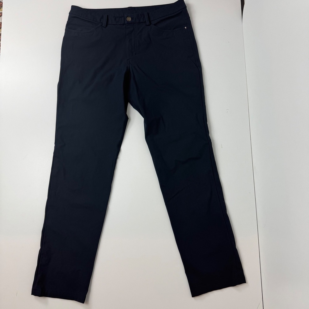 Lululemon ABC Pants Mens 34 Navy Blue Slim Straight 5 Pocket Technical Stretch